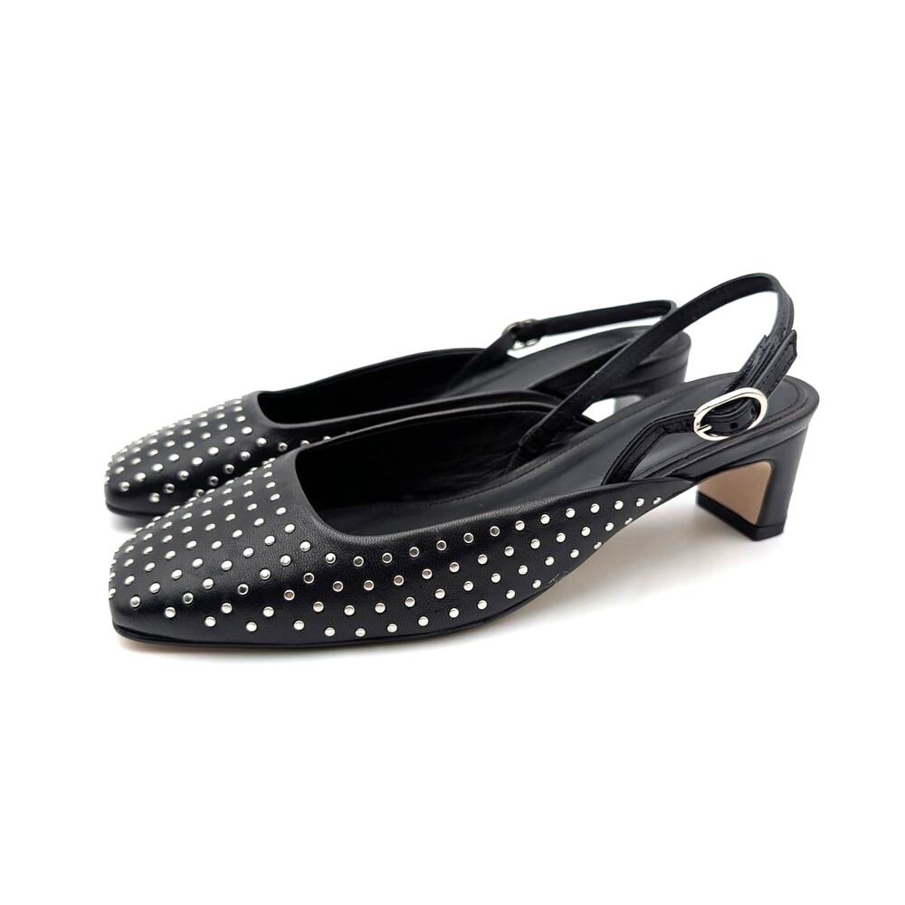 Alohas Lindy Studded Slingback Pump Square Toe Women's Black Size US6 EU36
